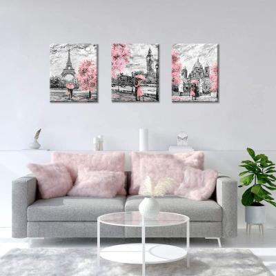 China Tropical Paris Eiffel Tower Decor for Bedroom for Girls Paris Theme Room Decor Pink Wall Art Canvas for sale