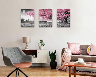 China Moonlight Landscape Canvas Print Tropical Tree With Pink Leaves Beautiful Moose Wall Canvas Painting For Home Decoration for sale