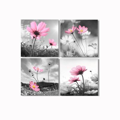 China Modern Pink Field Flower Canvas Flower Wall Art Floral Canvas Painting For Home Wall Decor for sale