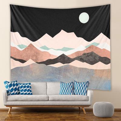 China Traditional Abstract Mountain Tapestry for Home Decor Forest Sunset Tree Wall Hanging Tapestry for sale