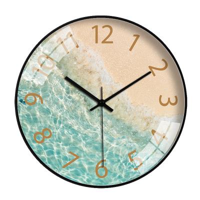 China CLASSIC Sea Printed Quartz Round Silent Wall Hanging Clock For Home Decor for sale