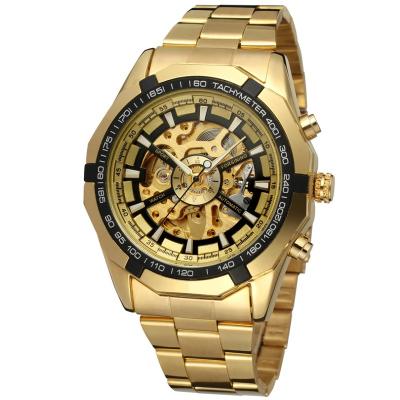 China Vintage Automatic Mechanical Watch Gold Skeleton Date Mens Skeleton Watch for sale