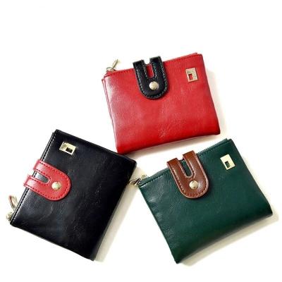 China High Quality Lady Women Wallets PU Leather Fashionable Short Double Card Holder Zipper for sale