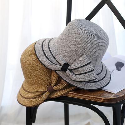 China New Striped Beach Ladies Split Big Bow Summer Hats For Women for sale