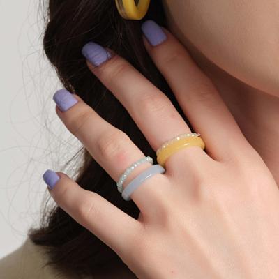 China Y2k Cute Acrylic Fun Colorful Tasty Rings Set - 2022 Fashion Acrylic Rings Beaded Resin Adjustable Rings Set For Girls for sale