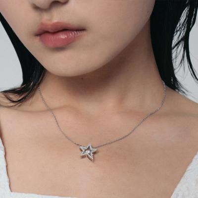 China Free Sample OOAK TRENDY Tasty Silver Stargazing Necklaces - Pave Setting Rhinestone Pentagon with Crystal Pendant Necklace for sale