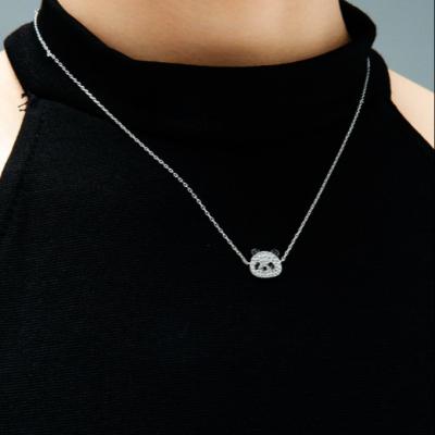 China Diamond Panda Pendant Dainty Necklaces Paved High Quality Silver Plated Brass Cute - Cute Women Gift Zodiac Necklace Free Sample for sale