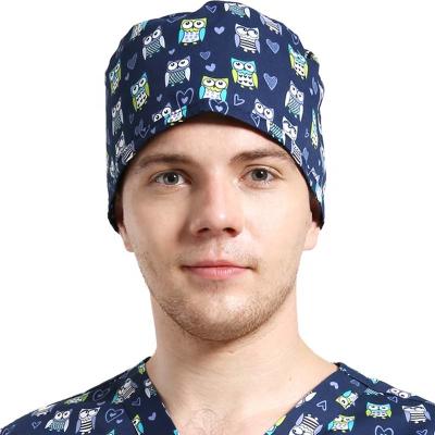 China Surgical Doctor Hospital Round Cotton Operating Room Caps With Ties Printing And Woven Cartoon Design For Male And Unisex Free for sale