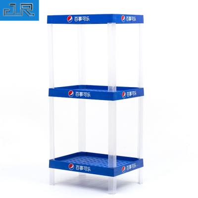 China Single Sided Eco-friendly Floor Standing Plastic Supermarket Food Shelf Pepsi Cola Beverage Display Racks for sale