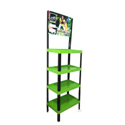 China Eco-Friendly Customized Adjustable Plastic Cooking Oil Wholesale Supermarket Green Promotion Shelves 5-Shelf Plastic Display Rack for sale