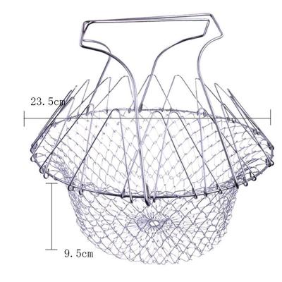 China Sustainable Multifunctional Folding Cook Basket Fry Strainer To Drain Oil Stainless Steel Frying Basket for sale