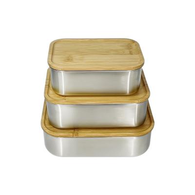 China Freshness Preservation Kitchen Thicken 304 Stainless Steel Food Container Bento Airtight Air Tight Food Storage Containers With ECO Seal Bamboo Lid for sale