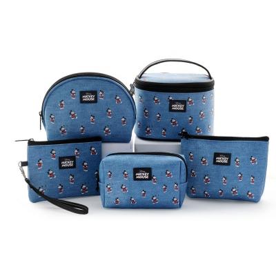 China Fashion Disney Blue 5pcs PVC Cosmetic Case Set Women Makeup Pouch Bag Coin Clips Storage Bag for sale