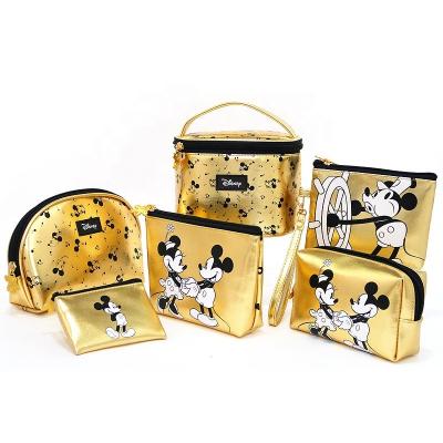 China 6pcs Fashion PU Gold Cosmetic Bag Set Makeup Pouch Bag Coin Clips Master Storage Bag for sale