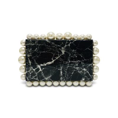 China New Fashion PU Luxury Bright Marble Pattern Ladies Double Row Pearl Clutch Chain Bag for sale