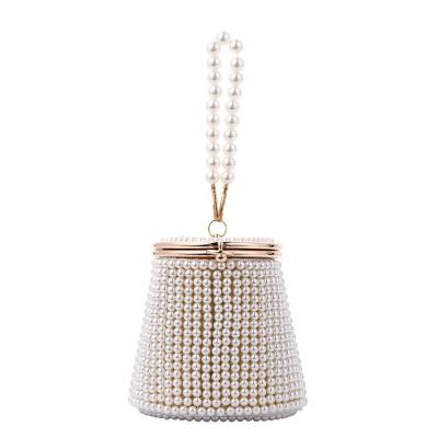 China New Luxury Pearl Dinner Bag Mini Imitation Pearl Portable Evening Bag Diy Pearl Bucket Bag for sale