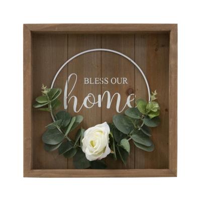 China Wholesale Custom Fashionable Home Decor Metal Wood Frame Folk Wall Decor Hanging Art Wood Signs Box Sign - Bless Our Home for sale