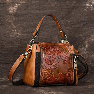 China New retro embossed hand shoulder bucket squat bag by wild female leather fashion bag manual for sale