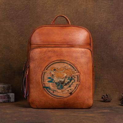 China Waterproof new semi-hand-carved apple laptop backpack layer shoulder bag by main leather bag large capacity leather the retro for sale