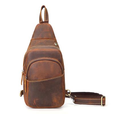 China Fashion Men's Multifunctional Messenger Bags New High Quality Men's Chest Bag Retro Horse First Layer Leather Crazy Casual Bag for sale