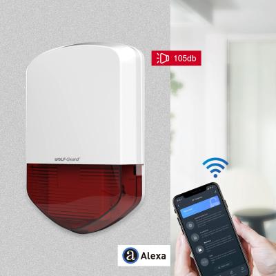 China Tuya Siren Smart Outdoor Alarm Wifi App Battery Operated Notice Alert Work With Alexa 126*68*38mm for sale