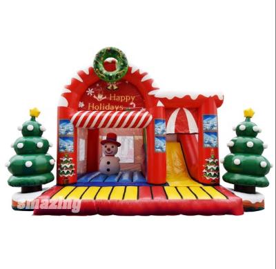 China Christmas/Xmas inflatable bouncer 2019 new outdoor playground design, carnival inflatable jumping castle combined with slide for sale for sale