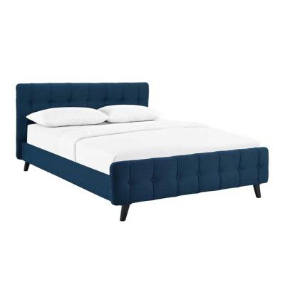 China Durable 2021 Popular Luxury Navy Blue Ottoman Beds Frame With Buttons Headboard for sale