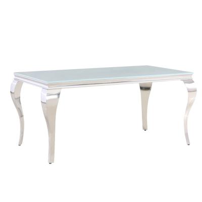 China Cheap Dining Table Restaurant Cheap Furniture Modern Elegant White Glass Dining Table With Steel Legs for sale