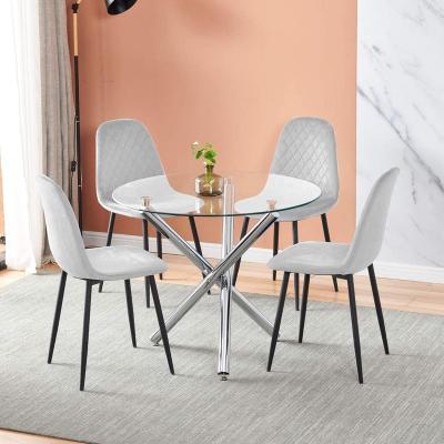 China Dining Room Table Home Furniture Modern Chrome Legs Tempered Transparent Round Glass Dining Table for sale