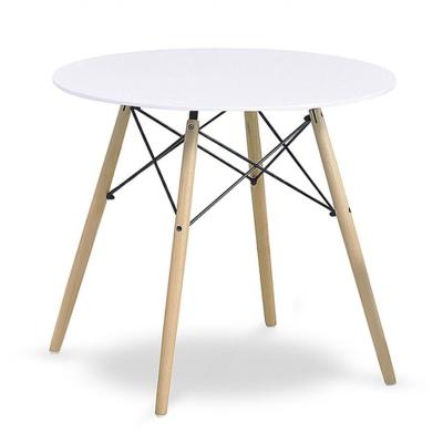 China Cheap Modern White MDF Dining Table Small MDF Top Dining Table With Beech Wood Legs for sale