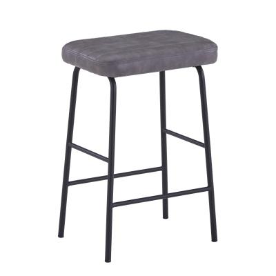 China Modern Home Kitchen Counter PU Metal Frame Gray Leather Upholstered Bar Stool Chairs for sale