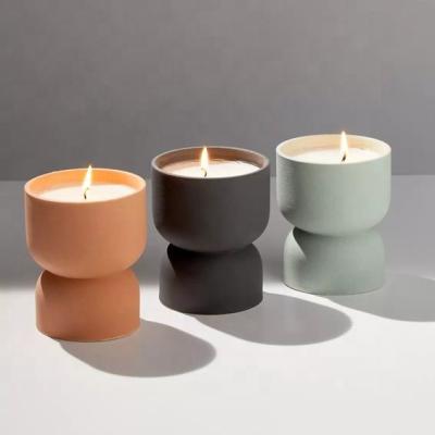 China Custom Modern Home Decor Candle Holder Home Decor Ceramic Cylinder Scented Luxury Matte Color Empty Candle Jars Bulk for sale