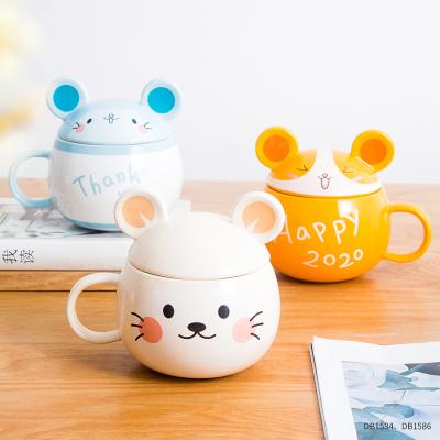 China Viable Custom Novelty Cute Animal Mouse Tea Cup Porcelain Shape Cartoon Ceramic Coffee Mug With Lid for sale