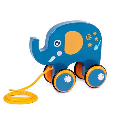 China Intelligence Developing Wooden Pull Along String Pull Toy Elephant Educational Toy for sale