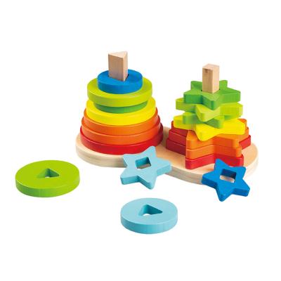 China Eductional Preschool Toys Wholesale Wooden Double Rainbow Stacking Stacker Toy Montessori Educational Toys for sale