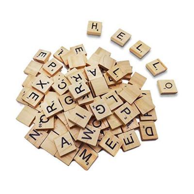 China Eductional Preschool Toys Alphabet Tiles 100pcs Black Letter and Number Wooden Pieces for Word Spelling Game for sale