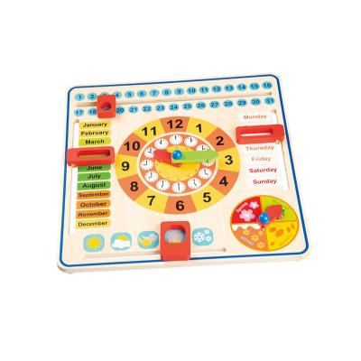 China Eductional Preschool Toys Montessori Wooden Time Telling All About Today Educational Board Date and Daily Time and Season Calendar Toy for sale