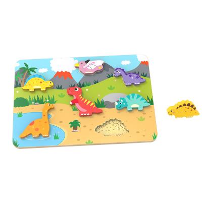 China Educational Toy Dinosaur Puzzles Wooden Chunky Animal Puzzles Educational Toy for sale