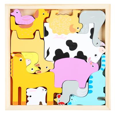 China Toy Farm Animal Cow Sheep Educational Stacking Block Puzzle Toy Wood for sale