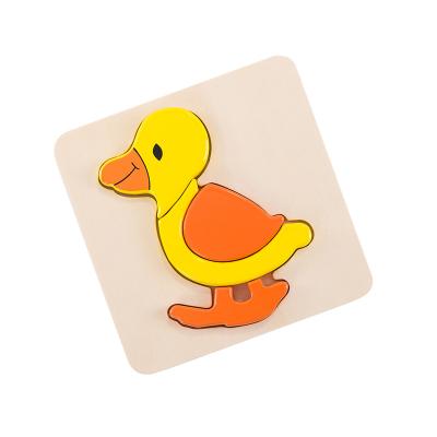 China Toy Wholesale Wooden Cartoon Animal 3D Duck Toy Educational Puzzle for sale