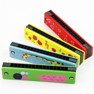 China Musical Toy Instrument Play Toy 16-Hole Solid Wood Painted Wooden Harmonica for sale