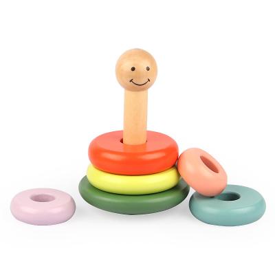 China Eductional Preschool Toys Wholesale 7pcs Rainbow Colorful Wooden Stacking Balance Toys for sale