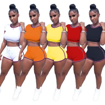 China 2021 Summer QUICK DRY crop sporty top and pant set custom solid two piece shorts set women booty biker shorts set for sale