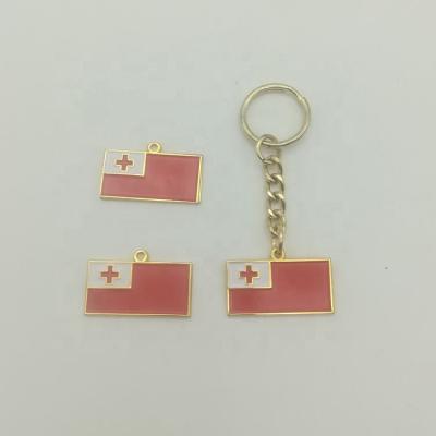 China Metal Iron Material Soft Enamel Gold Plated Nickel Plated Metal Tonga Country Flag Key Chain for sale