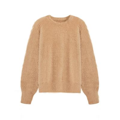 China Other Autumn and winter camel color soft waxy pullover sweater for women loose and matching trousers for sale