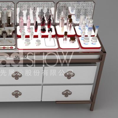 China New Chinese Style New Design Exhibition MDF Clearly Customized Top Cosmetic Display Stand for sale