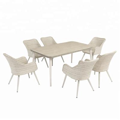 China Cafe/Bistros/Bar etc. Gray Dining Rattan Garden Table and Set of 6 Chairs for sale