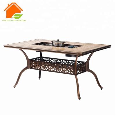 China Patio\Garden\Outdoor Cooking Table\Restaurant\Bar Hot Pot Restaurant with Grill Ceramic Tile Cast Aluminum Top Table for sale