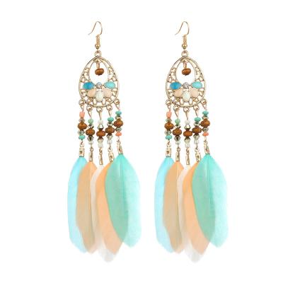 China Vintage Long Scallop Tassel Earrings Jewelry Bohemian Shape Feather Earrings BOHEMIA Fashion Charming Fashion Earrings Wholesale Water-drop for sale