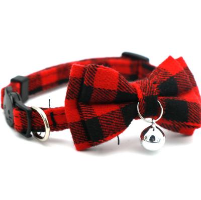 China New Pet Collar Stocked English Plaid Bow Cat Collar With Clasp With Bell for sale